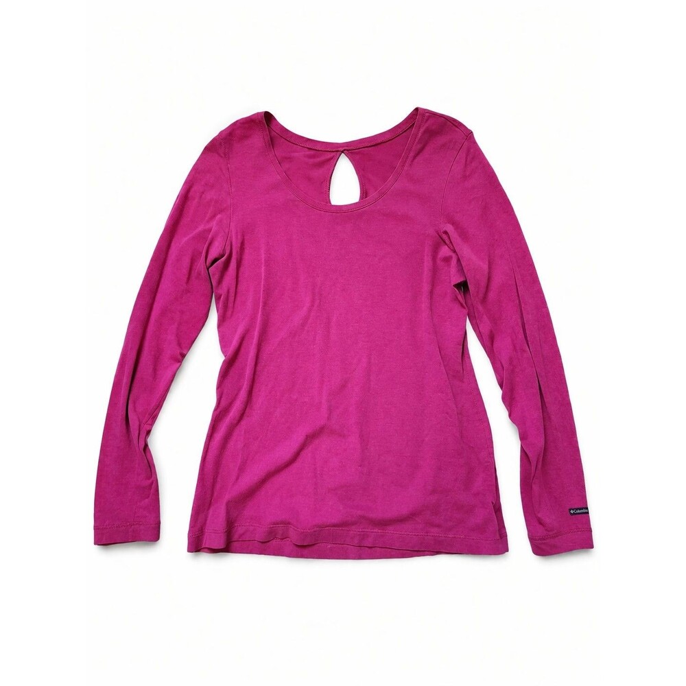 Columbia Omni Wick Top Womens L Pink Long Sleeve Keyhole Back Stretch EUC